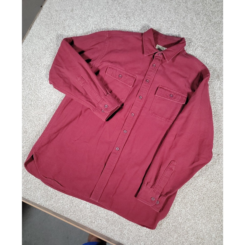 LL Bean Chamois Button Up Long Sleeve Shirt Mens XL Burgundy Camp Outdoor VTG